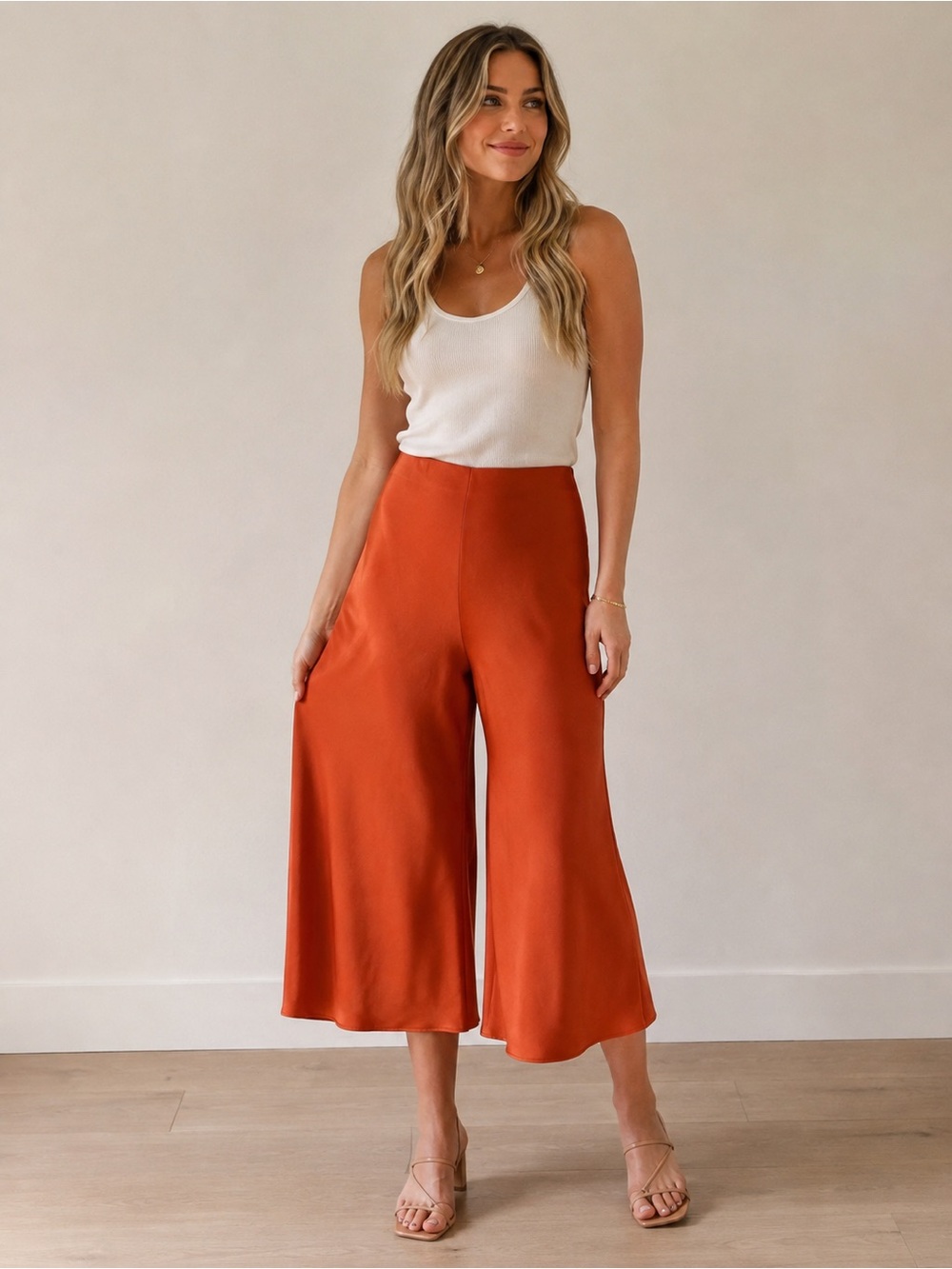 Joie Satin Wide Leg Cropped Pants Copper Orange Size 8